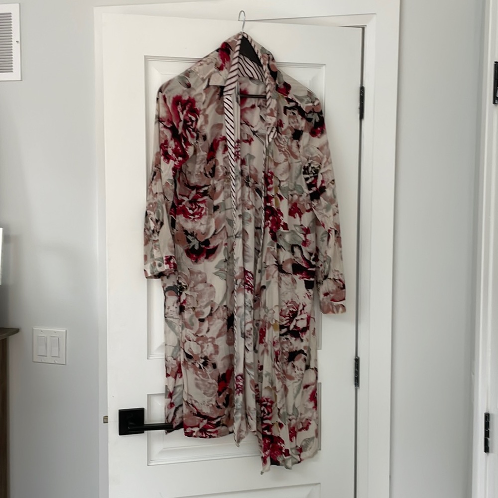 Tribal Jeans Long DUSTER with pink floral pattern